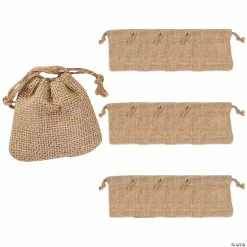 Wholesale ๐ฅฐ 4" x 4" Mini Burlap Drawstring Treat Bags - 12 Pc. ๐งจ